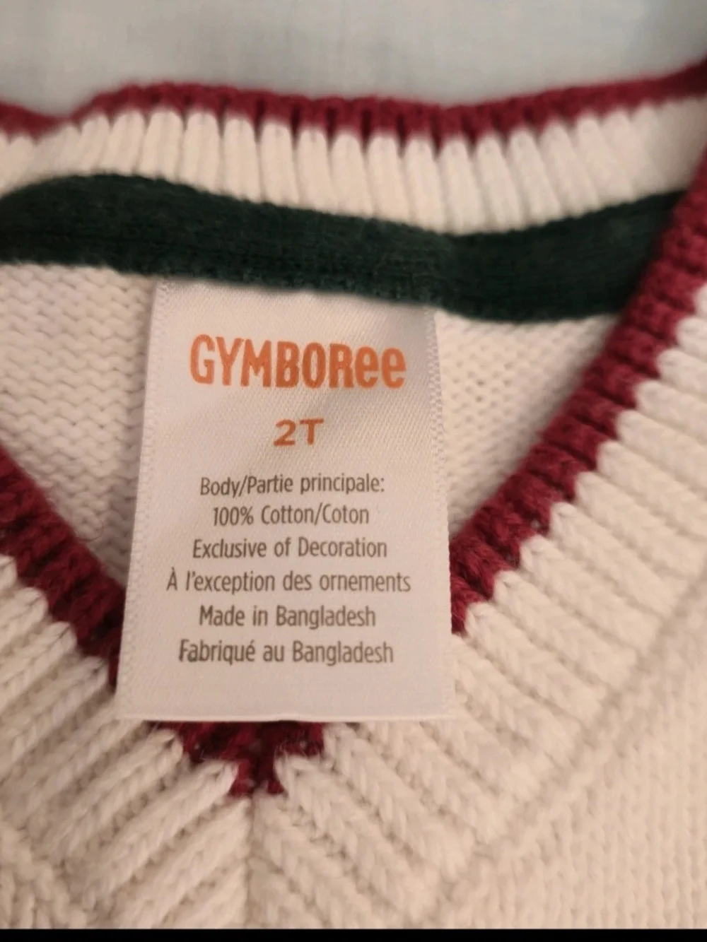 Gymboree Cream Knit V-Neck Vest with Red and Green Trim